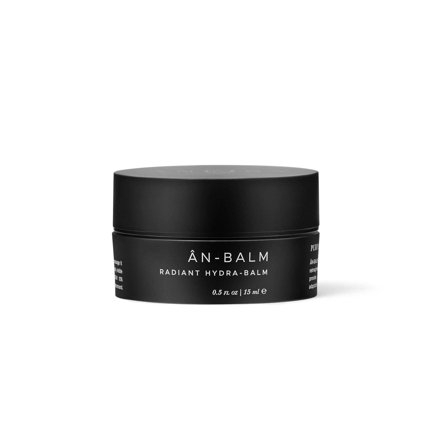 Black jar of 'AN BALM' on a white background
