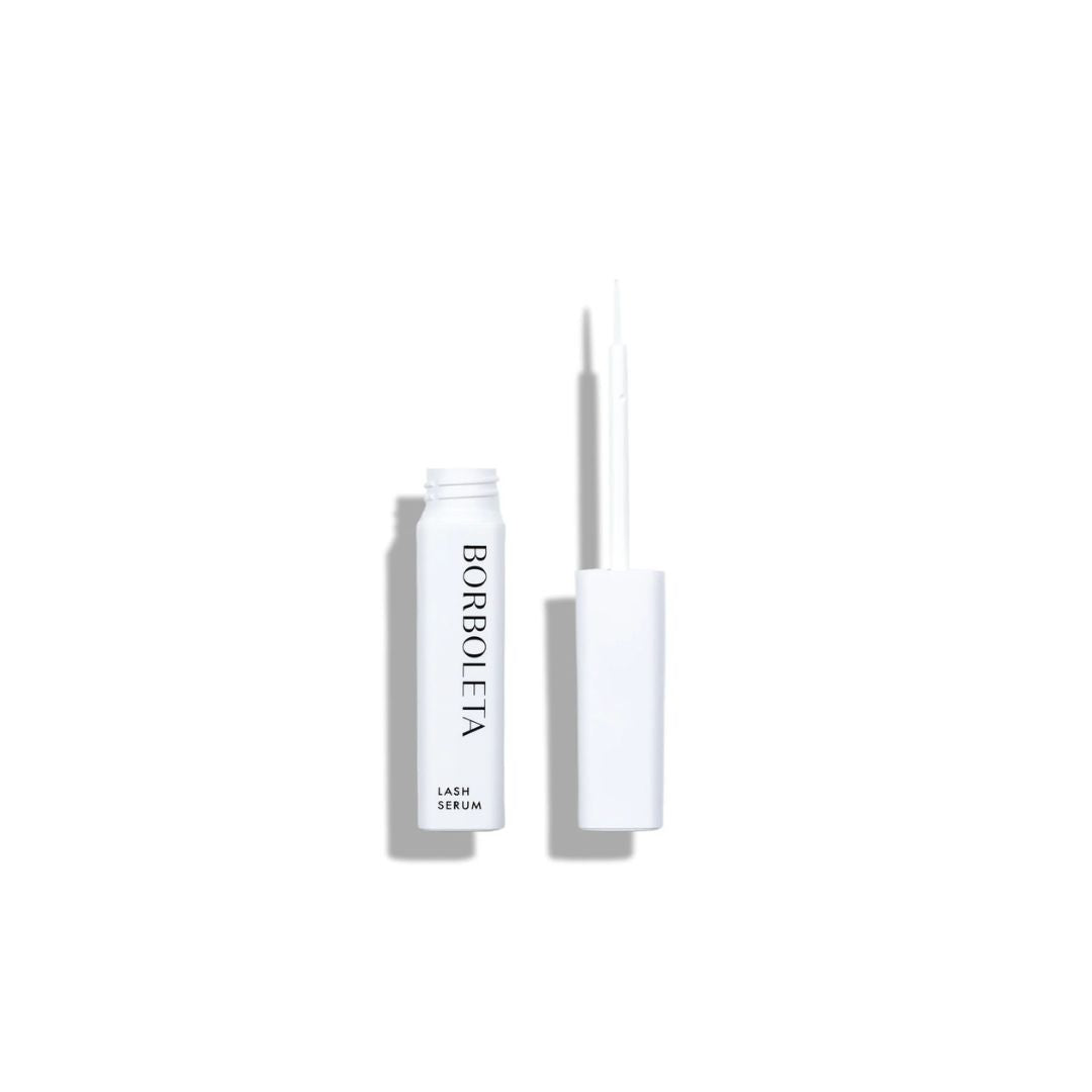 Borboleta lash serum with applicator on a white background